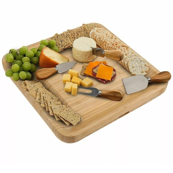 NIB Bamboo Cheese Board with Cutlery Set Wood Charcuterie Platter Serving Tray - Picture 2 of 7